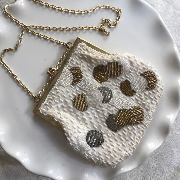 Du Val white gold and silver beaded bag purse - Picture 6 of 8